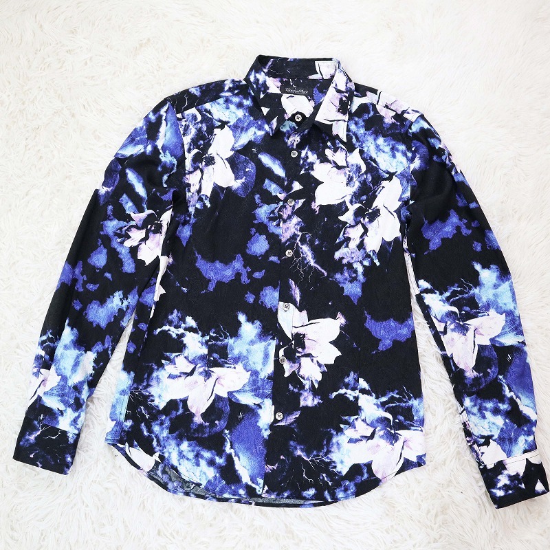 美品 TORNADO MART トルネードマート ライトニングフラワープリントシャツ 631-9273004 花柄 ブルー メンズ LLサイズ