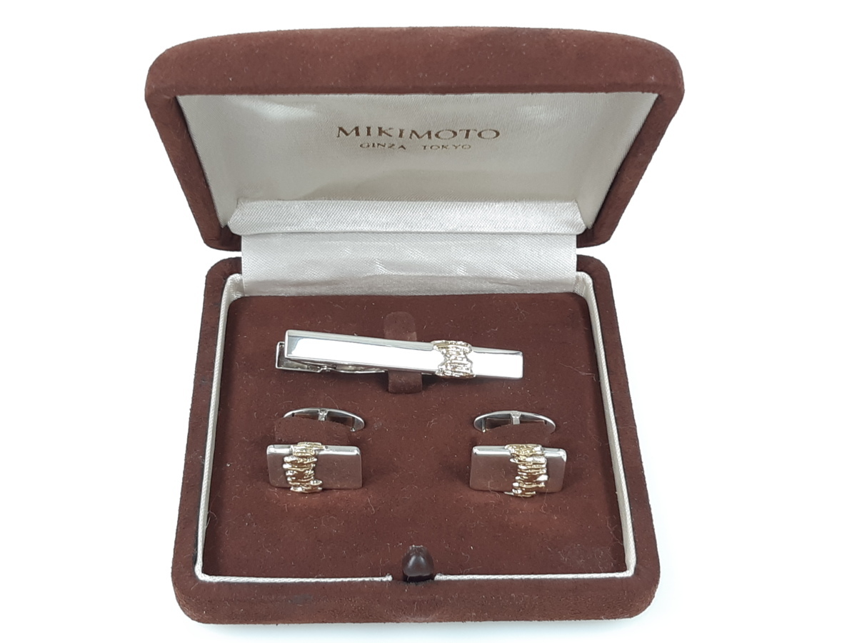 ミキモト MIKIMOTO ネクタイピン カフス セット シルバー×イエロー