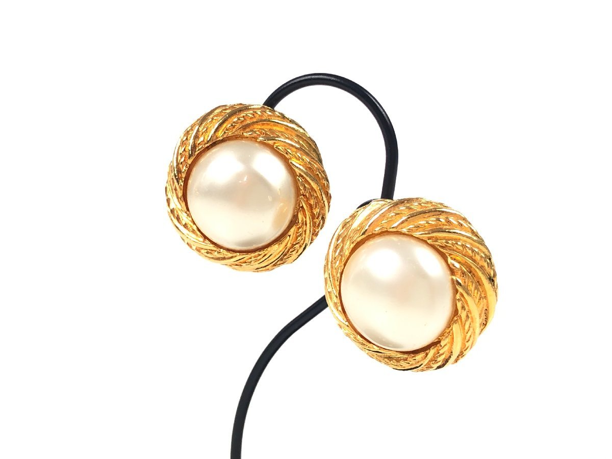 シャネル CHANEL ヴィンテージ フェイクパール イヤリング 直径2.7cm
