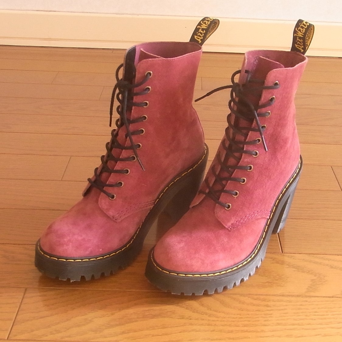 Dr.Martens ドクターマーチン CHESNEY 8 タイ ブーツ ハイヒール スエード レザーシューズ レッド ボルドー UK4 23cm相当_画像1