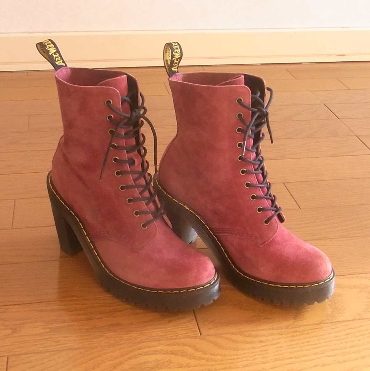 Dr.Martens ドクターマーチン CHESNEY 8 タイ ブーツ ハイヒール スエード レザーシューズ レッド ボルドー UK4 23cm相当_画像2