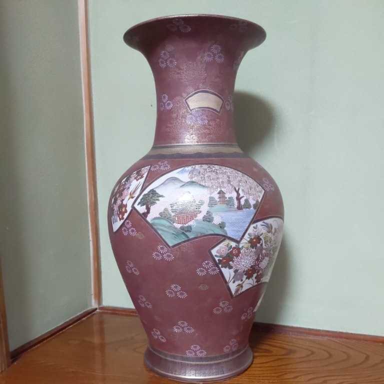 大きい!壺59cm! 九谷連山造 九谷焼 九谷連山 特大 花器 金彩色 扇絵