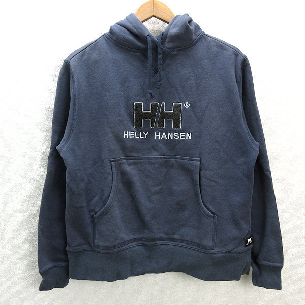 k■HHヘリーハンセン/HELLY HANSEN モコモコワッペン プルオーバーパーカ【S】紺/MENS■16【中古】_画像1