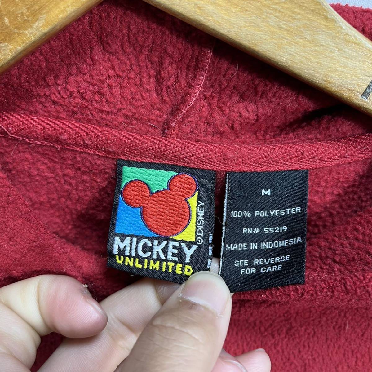 ■ 90s ~ 00s ビンテージ Disney Mickey フリース パーカー フーディー レッド サイズM 古着 ディズニー ミッキー アメカジ ストリート■_画像7