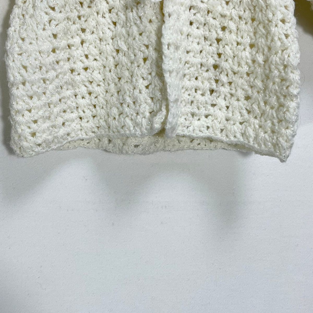 ■ Cute!! 赤ちゃん用 リボン付き 手編み？ アクリル ハンドニット セーター カーディガン ホワイト ■_画像3