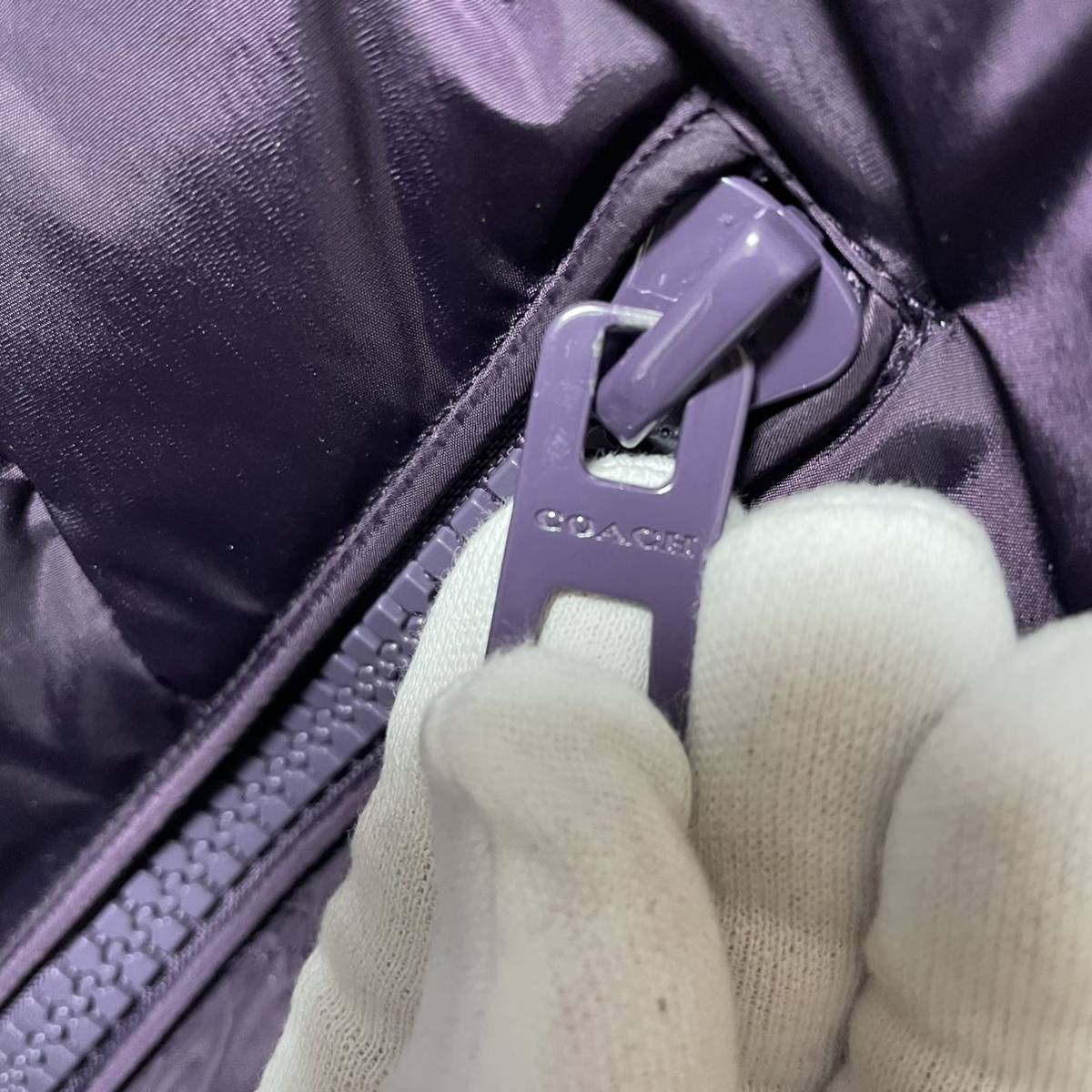 一円〜美品 正規品 COACH コーチ ロングダウンジャケット F57028 XS 紫 パープル