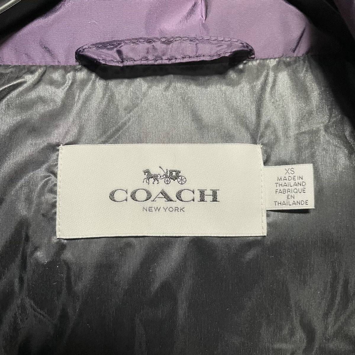 一円〜美品 正規品 COACH コーチ ロングダウンジャケット F57028 XS 紫 パープル