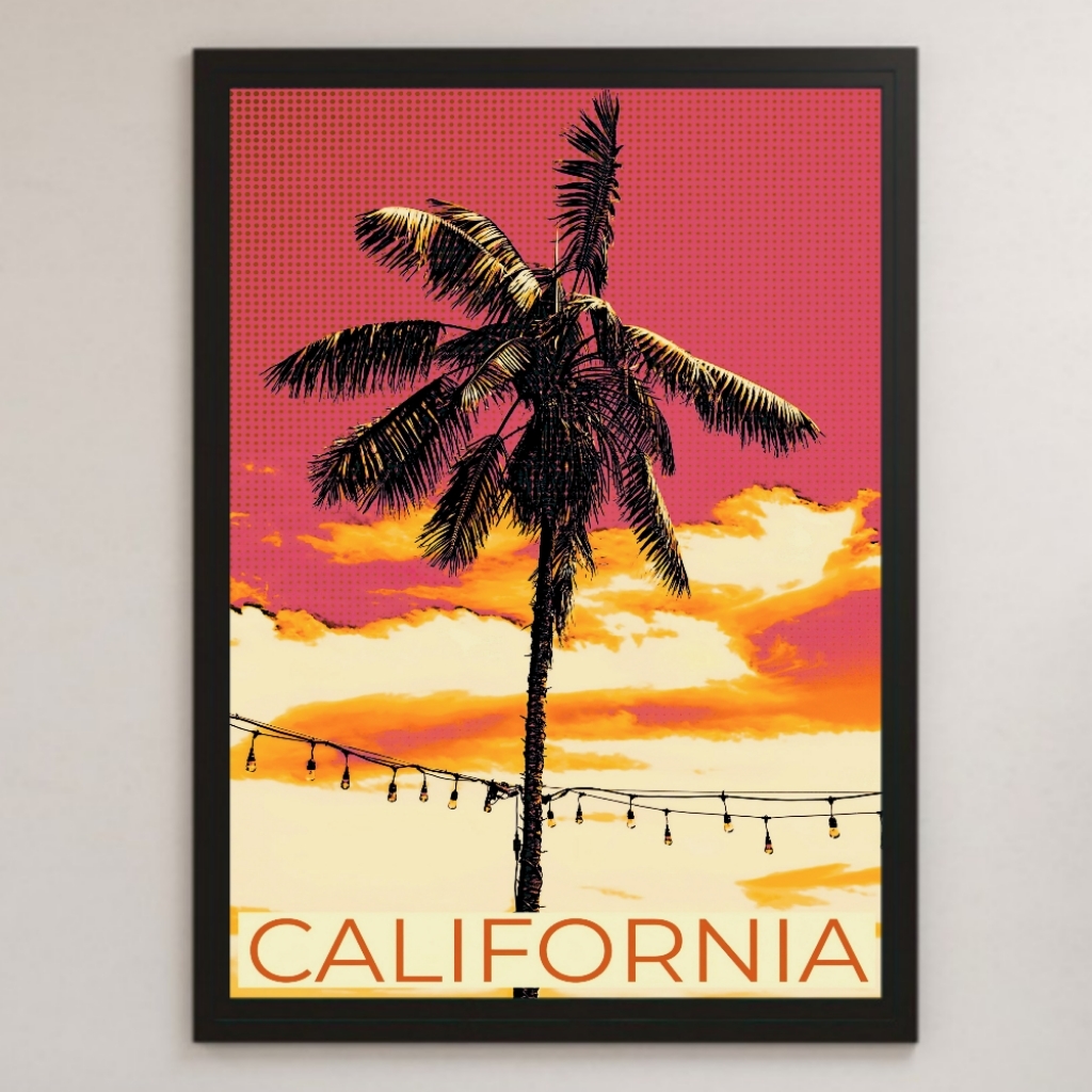  America California Sunset иллюстрации искусство глянец постер A3 балка Cafe Vintage retro интерьер пейзаж USA cocos nucifera. дерево 