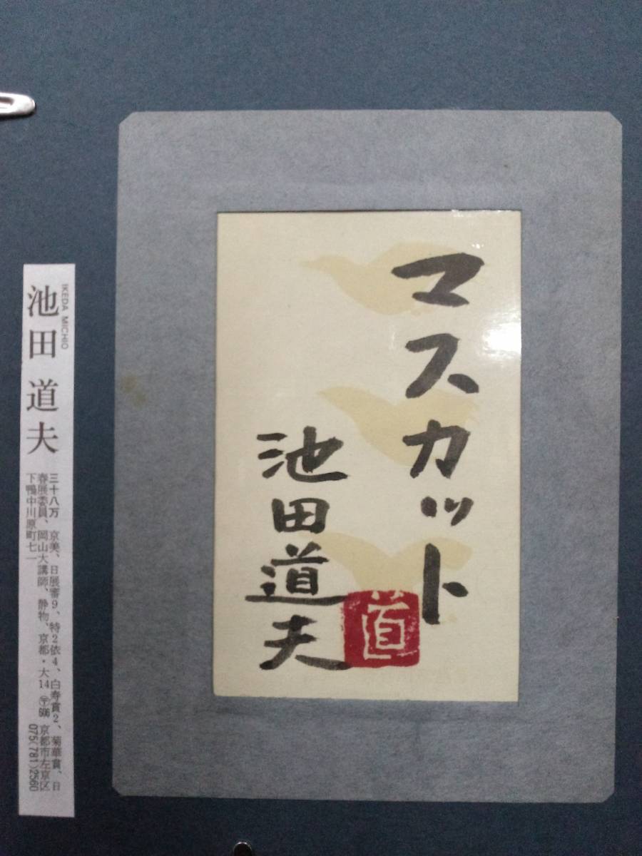 真作保証　池田道夫　淡彩日本画　共シール　『マスカット』 池田清峰堂額装染抜きス　日展会員評議員　父、池田遙邨_画像5