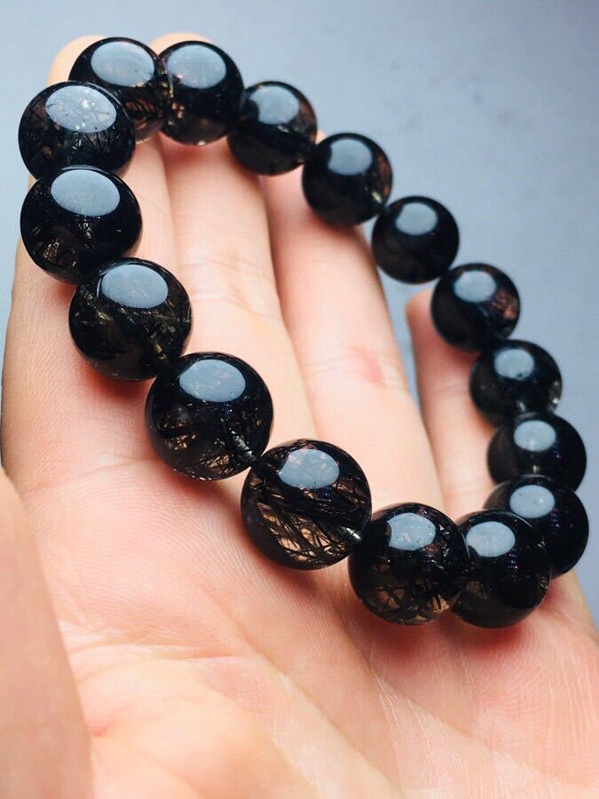 クラシック】 天然ブラックルチルクォーツ ブレスレット 51.5g,13mm な