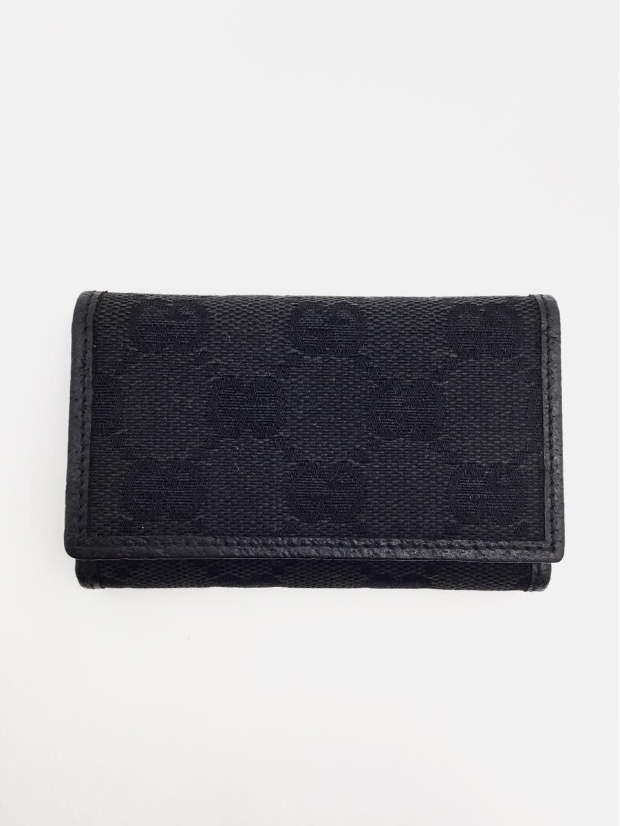 中古美品 グッチ GGキャンバス レザー 6連キーケース 黒 GUCCI 箱付き