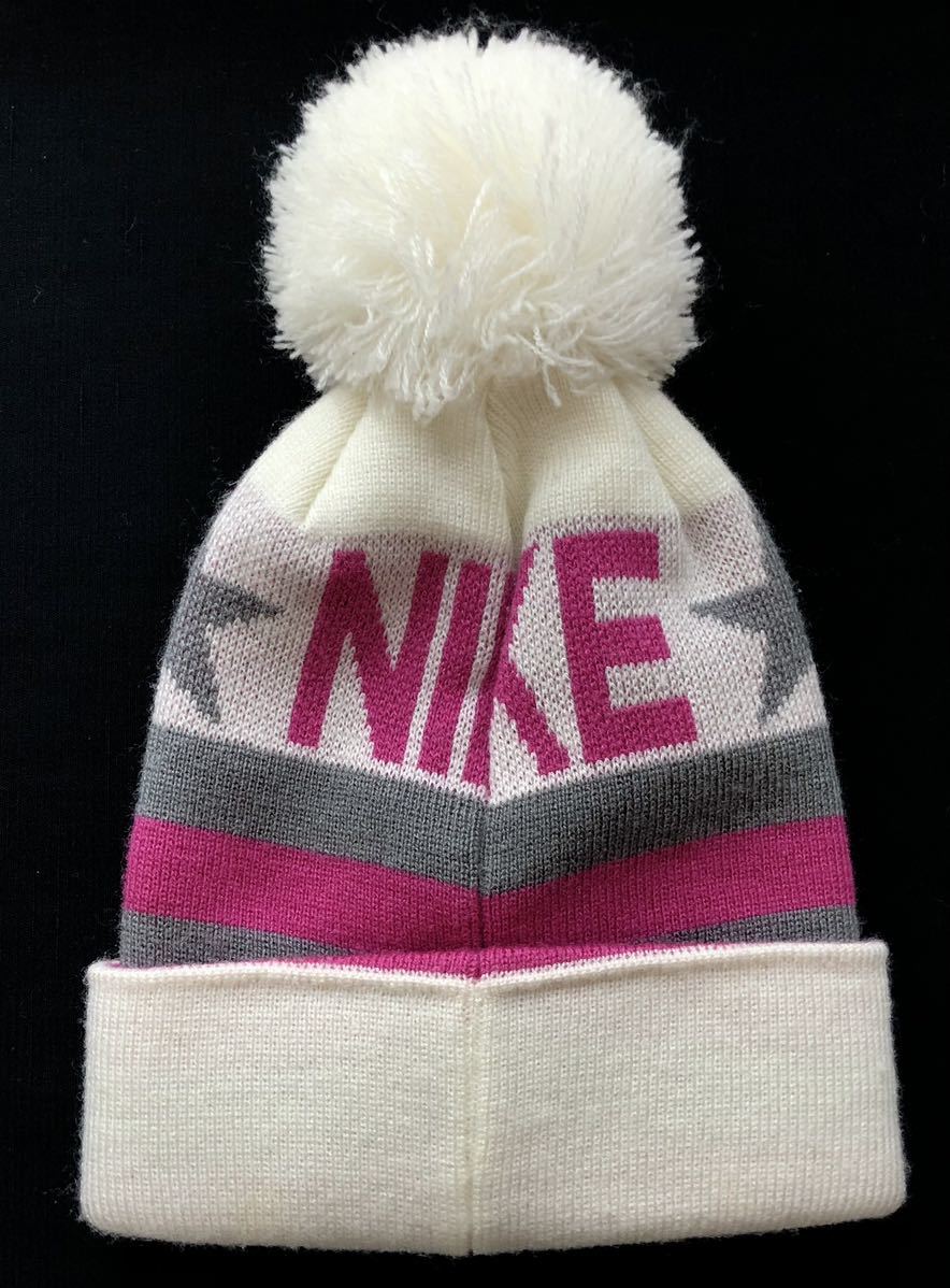 90s NIKE Winter ウール キャップ ニット帽 ビーニー ボンボン帽-