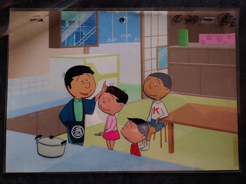 サザエさん 「自慢げに話す三河屋の三平さんと、話を聞くサザエさんと