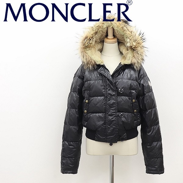 国内正規品●MONCLER モンクレール ALBERTA アルバータ ラクーンファー ロゴワッペン付き ナイロン ダウン ジャケット 黒 ブラック 0_画像1