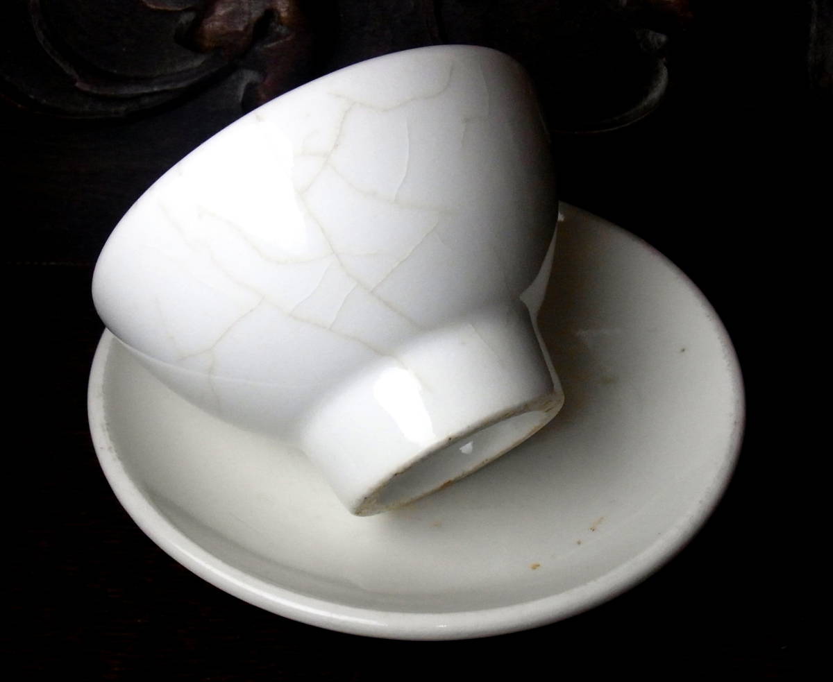 18世紀後期 フランスアンティーク 白磁カップアンドソーサー 小さなボウル 椀と皿 白錫釉ファイアンス Brulot ブリュロ民芸古道具 貫入