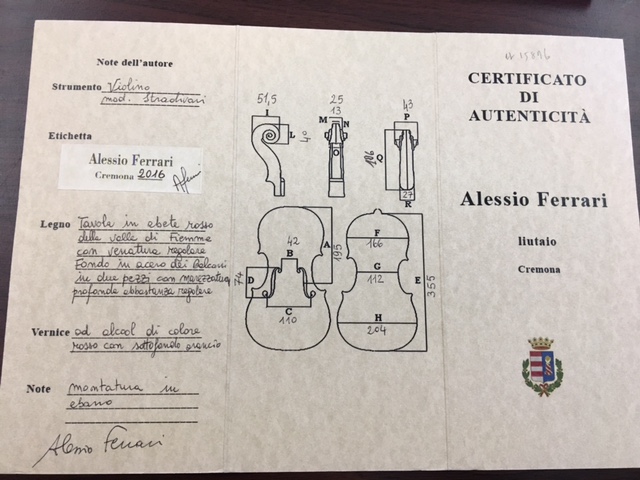  violin Italy made Alessio Ferrari Meister meido2016 year made made certificate attaching! other shop reference price 150~200 ten thousand jpy! settlement of accounts complete red character 