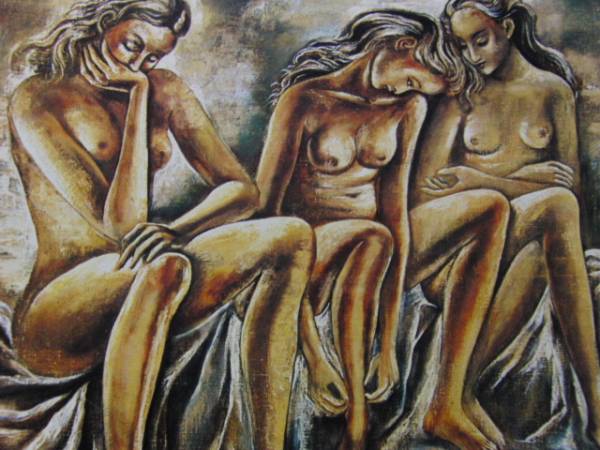 FEDORICO CANTU（フェドリコ　カントゥ）、三人の裸像、希少な額装用大判画集画、状態良好、送料込み、ｙ321