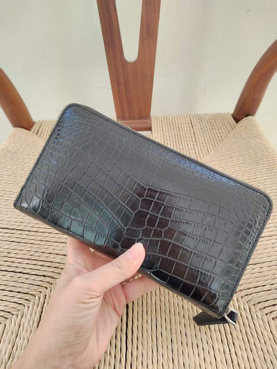 未使用品】 クロコダイル 新品本革 長財布 ラウンドファスナー 小銭
