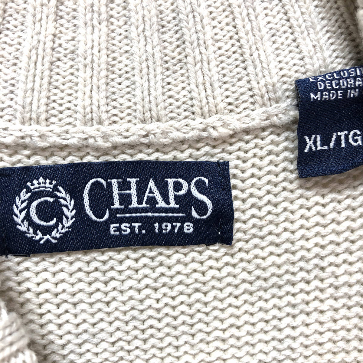 USA古着 チャップス コットンニット 首ボタン セーター メンズXL ホワイト系 大きいサイズ CHAPS アメカジ ニット 古着 BJ0366_画像6