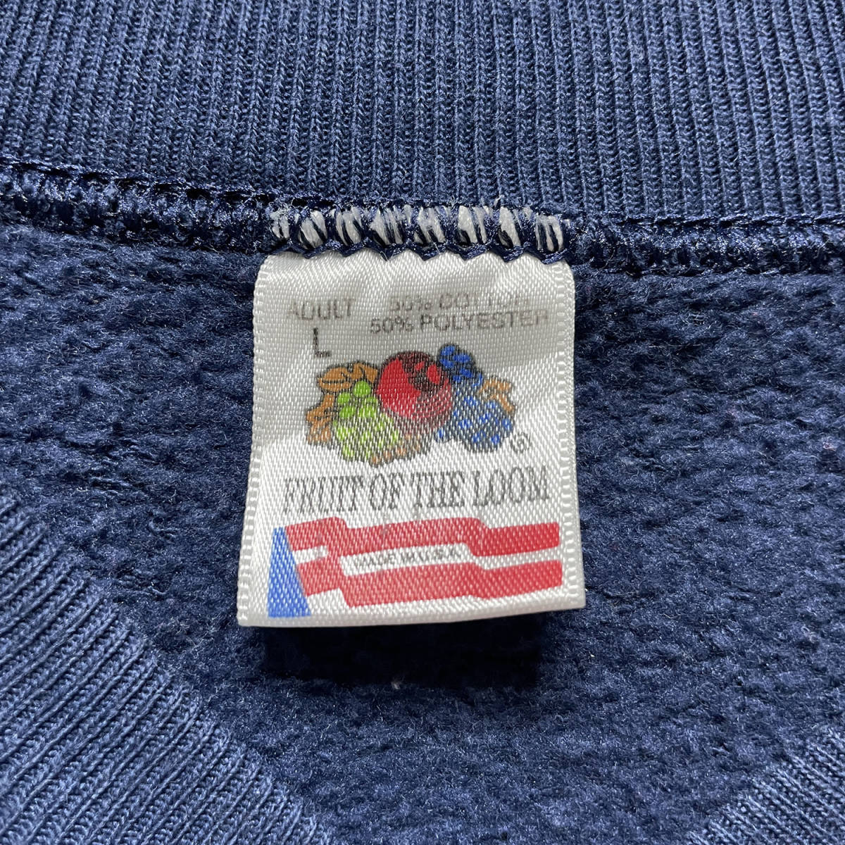 90S USA製 スウェット トレーナー 刺繍 アニマル ゾウ キリン ネイビー メンズL 紺 ヴィンテージ BD1041P
