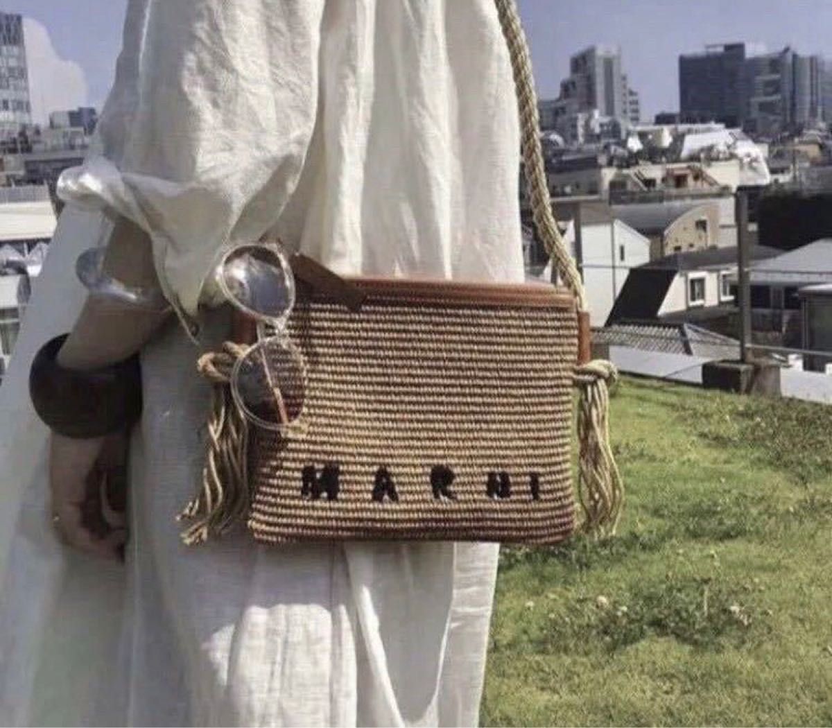 マルニ MARNI カゴバッグ ショルダーバッグ フリンジ レザー 新品 未使用 かごバッグ ラフィア ロープ サマー