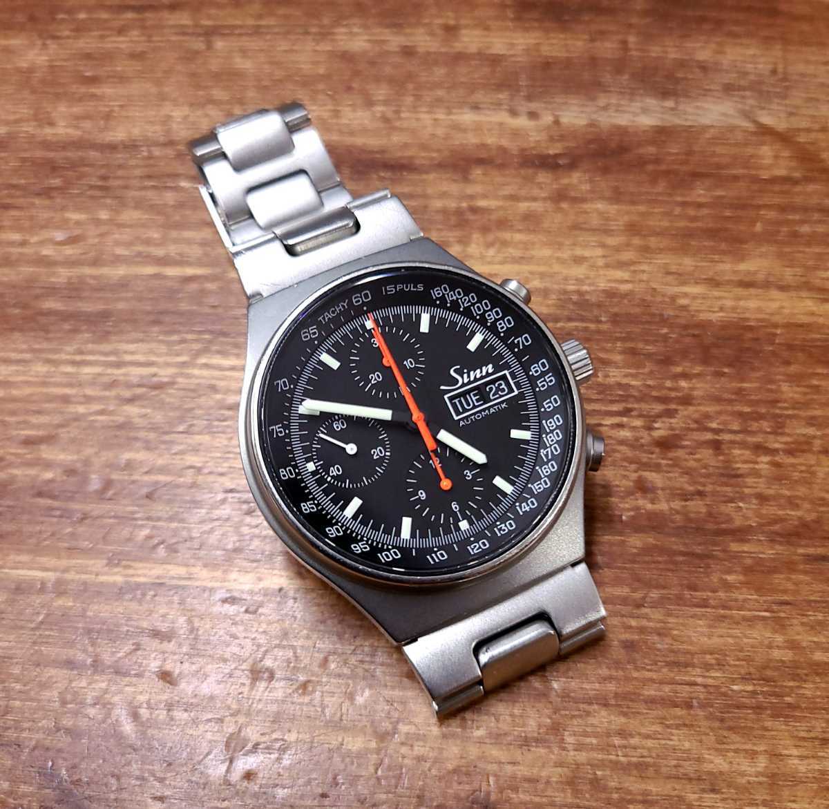 美品☆sinn ジン 144st.sa パイロットクロノグラフ メンズ 腕時計 自動巻き automatic デイデイト 純正ブレス_画像1