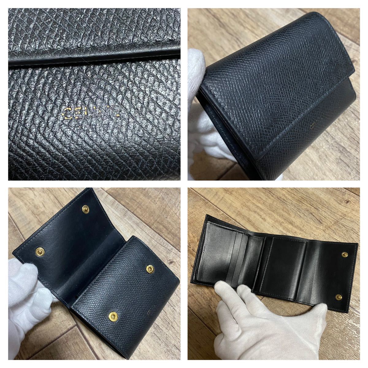 本物 CELINE セリーヌ スモールトリフォールド レザー 三つ折り 本物 CELINE セリーヌ スモールトリフォールド レザー 三つ折り