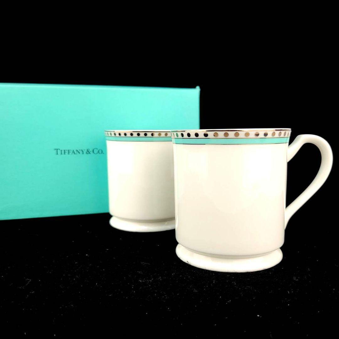 未使用 ティファニー Tiffany&Co. プラチナブルーバンド マグカップ 2客 ペア 箱つき 6