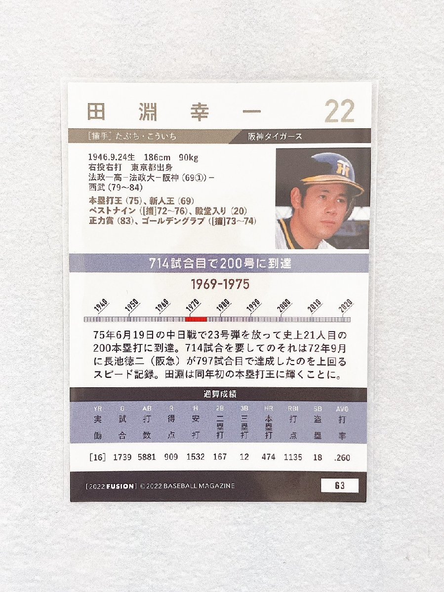 ☆ BBM2022 ベースボールカード FUSION レギュラーカード 記録の殿堂 63 阪神タイガース 田淵幸一 ☆_画像2