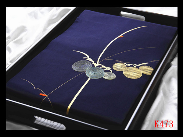 信頼 【美術】K473厳選西陣 塩瀬 手描き友禅染め 刺繍 紺色地 女性