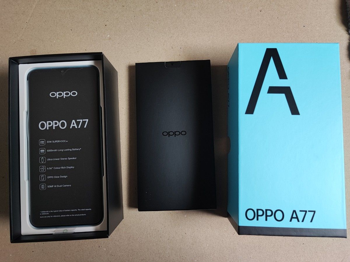 新品 未使用】OPPO A77 スマートフォン ブルー 一括購入 本体 付属品