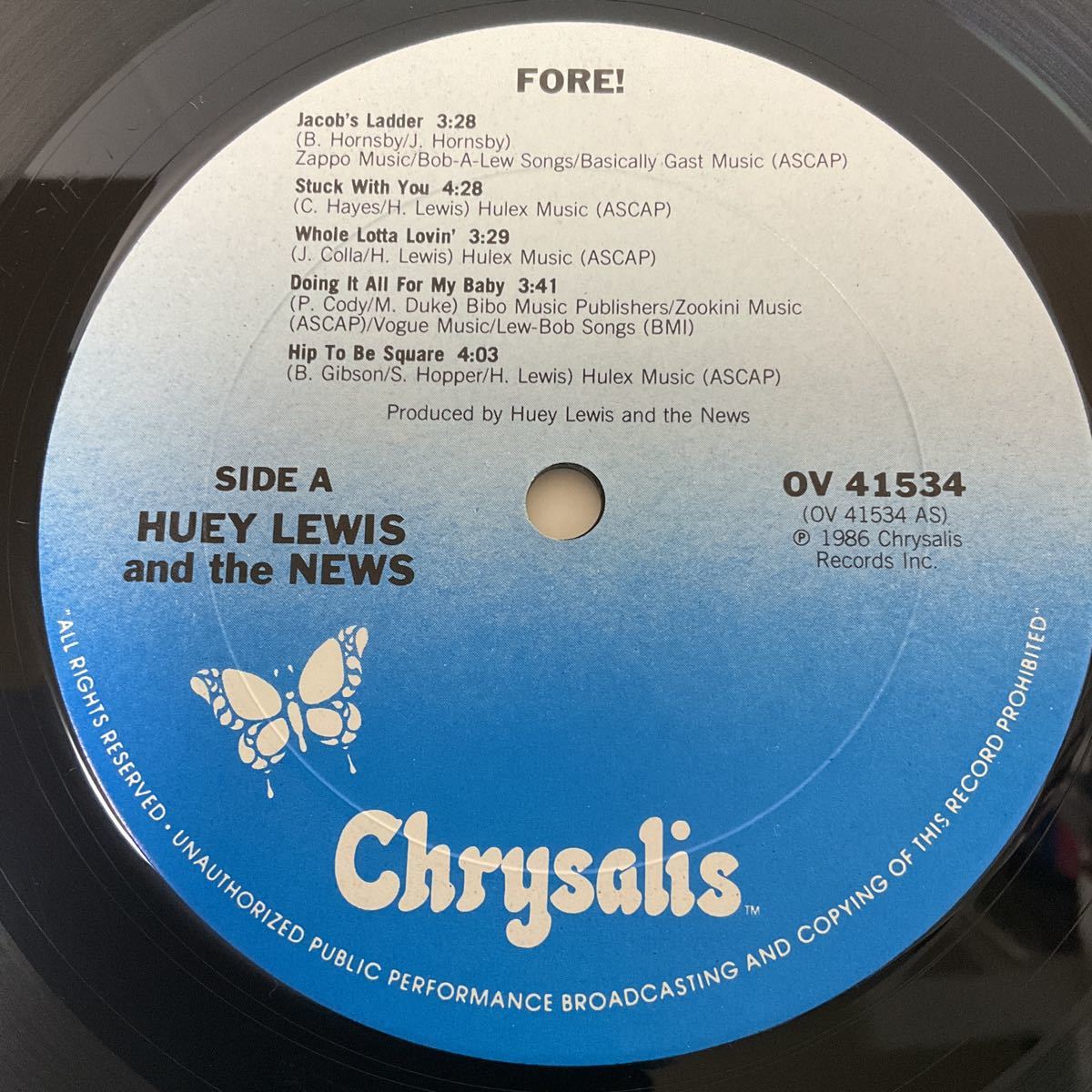 US / Huey Lewis And The News / Fore! / LP レコード / OV41534 / 1986 / MASTERDISK刻印_画像6
