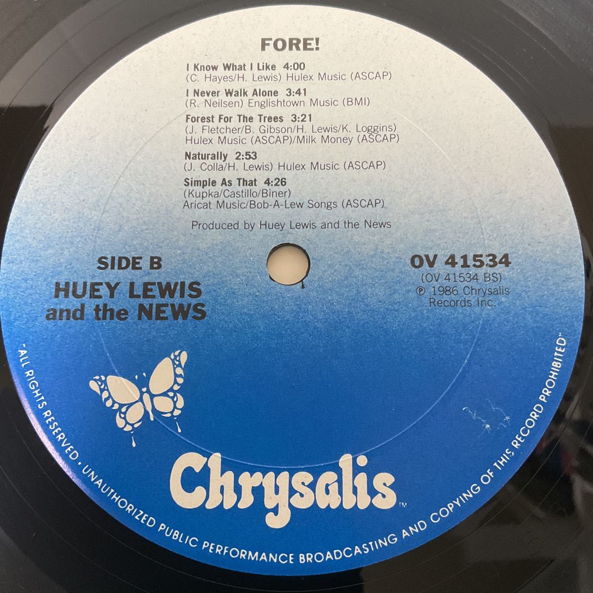 US / Huey Lewis And The News / Fore! / LP レコード / OV41534 / 1986 / MASTERDISK刻印_画像7