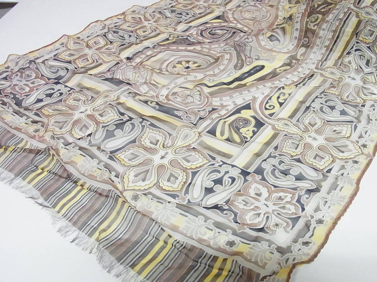  beautiful ETRO Etro Vintage silk chiffon peiz Lee pattern stole small articles gray 