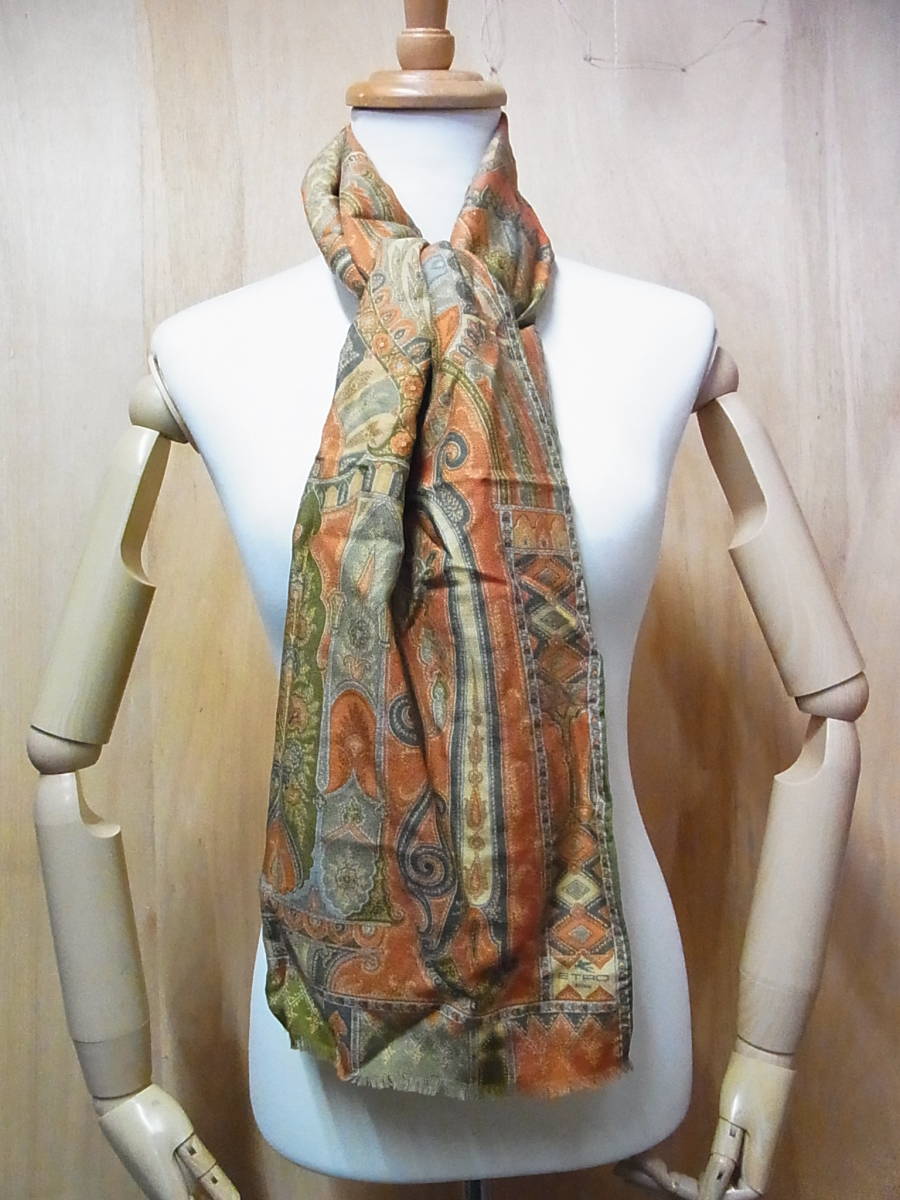  beautiful ETRO Etro Vintage wool silk peiz Lee pattern large size stole small articles orange 