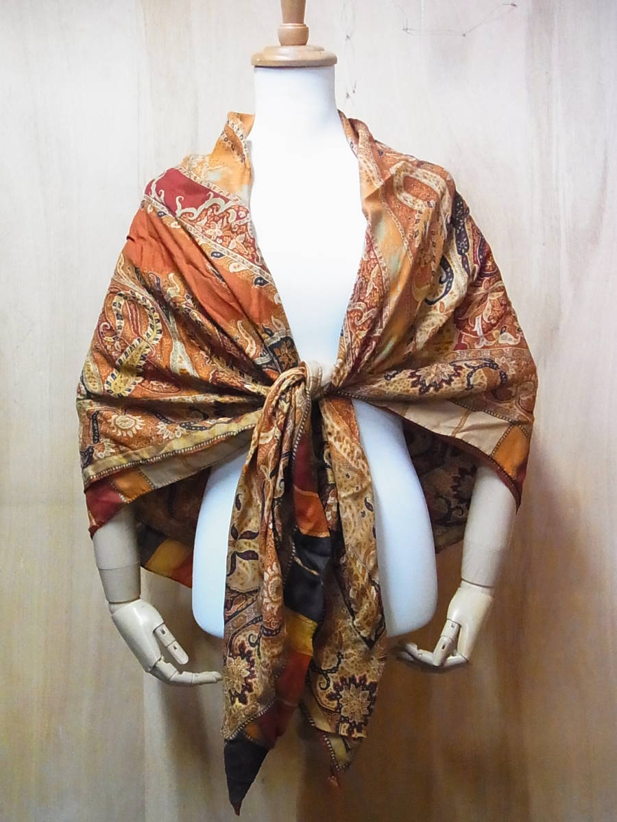  beautiful ETRO Etro Vintage wool silk peiz Lee pattern large size stole small articles orange 