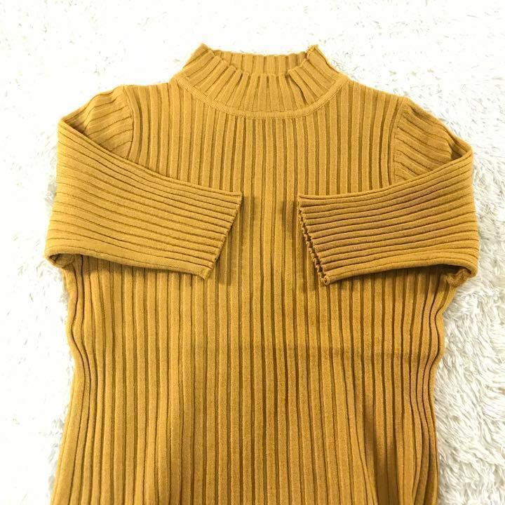 [ yellow ] rib knitted . minute sleeve bottleneck sweater simple lady's 
