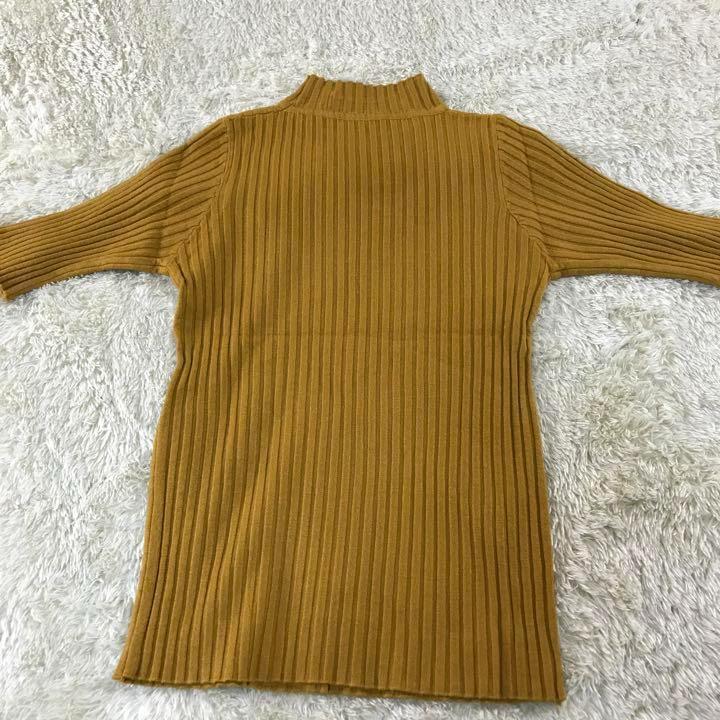[ yellow ] rib knitted . minute sleeve bottleneck sweater simple lady's 