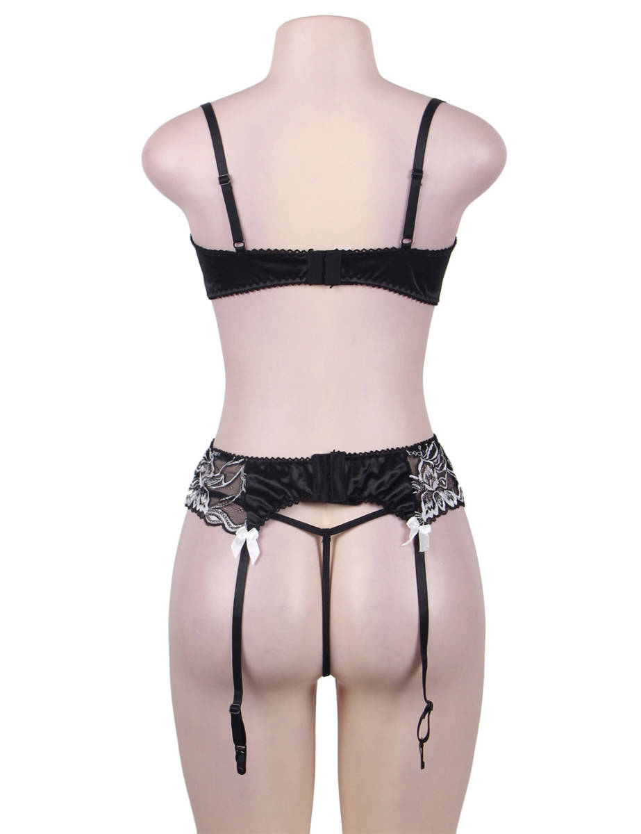 80319 M size open bust bla garter belt shorts set sexy Ran Jerry underwear black 