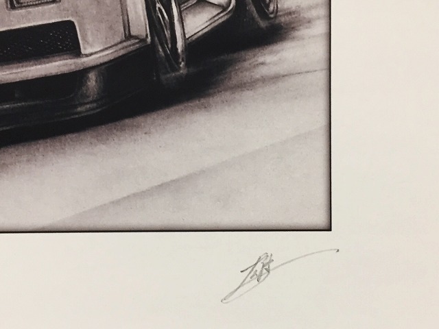  Nissan NISSAN Skyline R34 GTR[ pencil sketch ] famous car old car illustration A4 size amount attaching autographed 