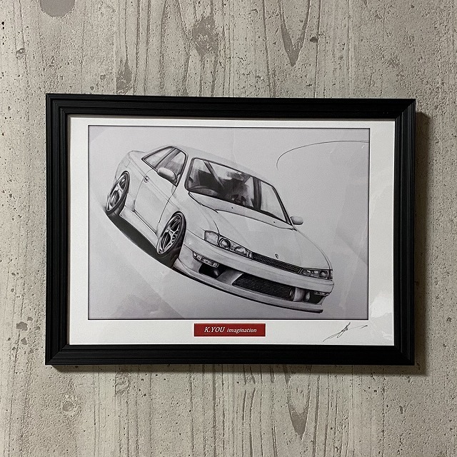  Nissan NISSAN Silvia S14 latter term [ pencil sketch ] famous car old car illustration A4 size amount attaching autographed 