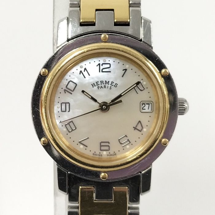 く日はお得♪ 【中古】HERMES クリッパー CL4.220 ホワイト文字盤