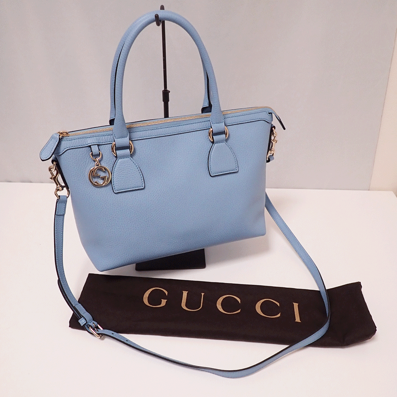 【GUCCI】グッチ 2WAYハンド/アウトレット 449656 ブルー 水色 ほとんど使用されていない美品 ストラップ付 送料無料！！_画像1