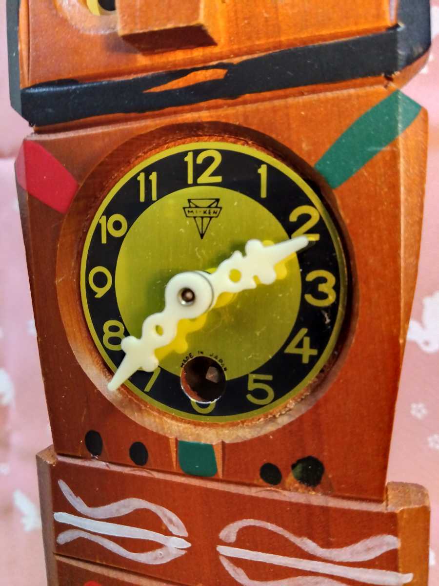 からくり時計　トーテンポール時計　昭和レトロ 機械式 木製 ぜんまい アニマル ANIMAL CLOCK 当時物 日本製　アンティーク　_画像4