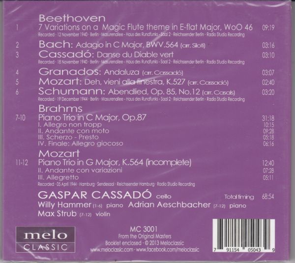 CD/Melo]ブラームス:ピアノ三重奏曲第2番ハ長調Op.87他/A.エシュバッハー(p)M.ストルブ(vn)G.カサド(vc) 1944.4.5他  JChere雅虎拍卖代购