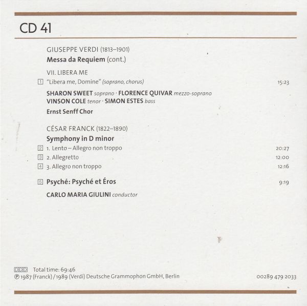 [2CD/Dg]ヴェルディ:レクイエム他/S.スウィート(s)&F.クィヴァー(ms)他&C.M.ジュリーニ&ベルリン・フィルハーモニー管弦楽団 1989_画像4