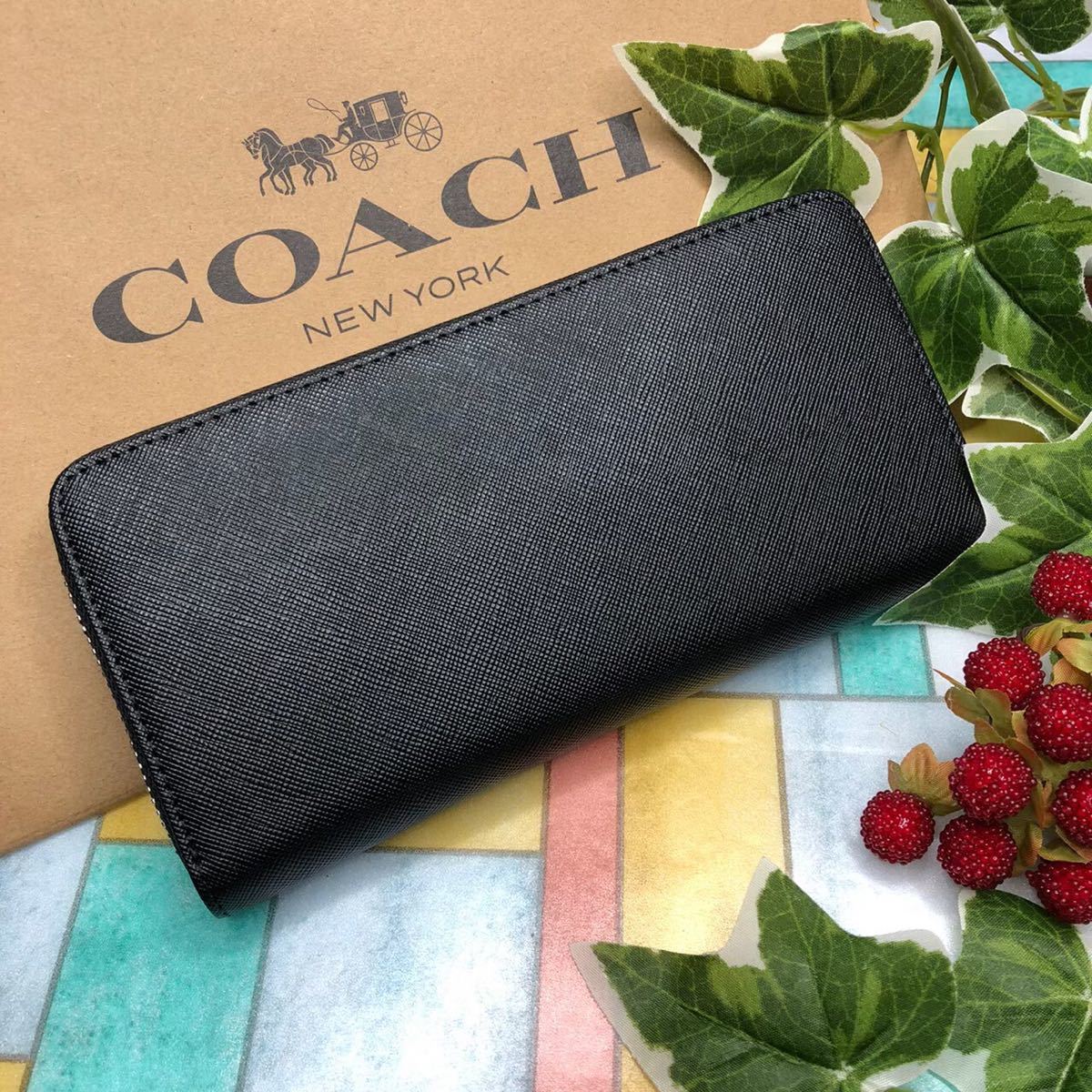 COACH コーチ 新品 ブラック 長財布 メンズ レディース 財布 黒 085