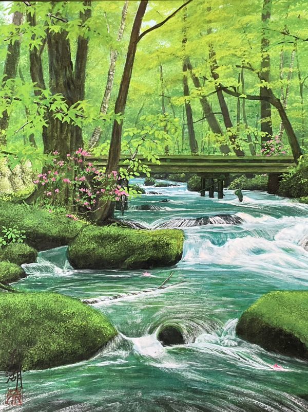 内田英湖「岩船寺宵桜 京都」日本画 10号 共シール | www