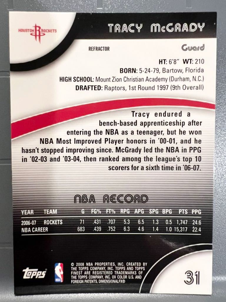 激レア Refractor 07 Topps Finest Tracy McGrady トレイシー・マグレディ NBA Panini バスケ Rockets HOF All-star 得点王 リフレクター_画像2