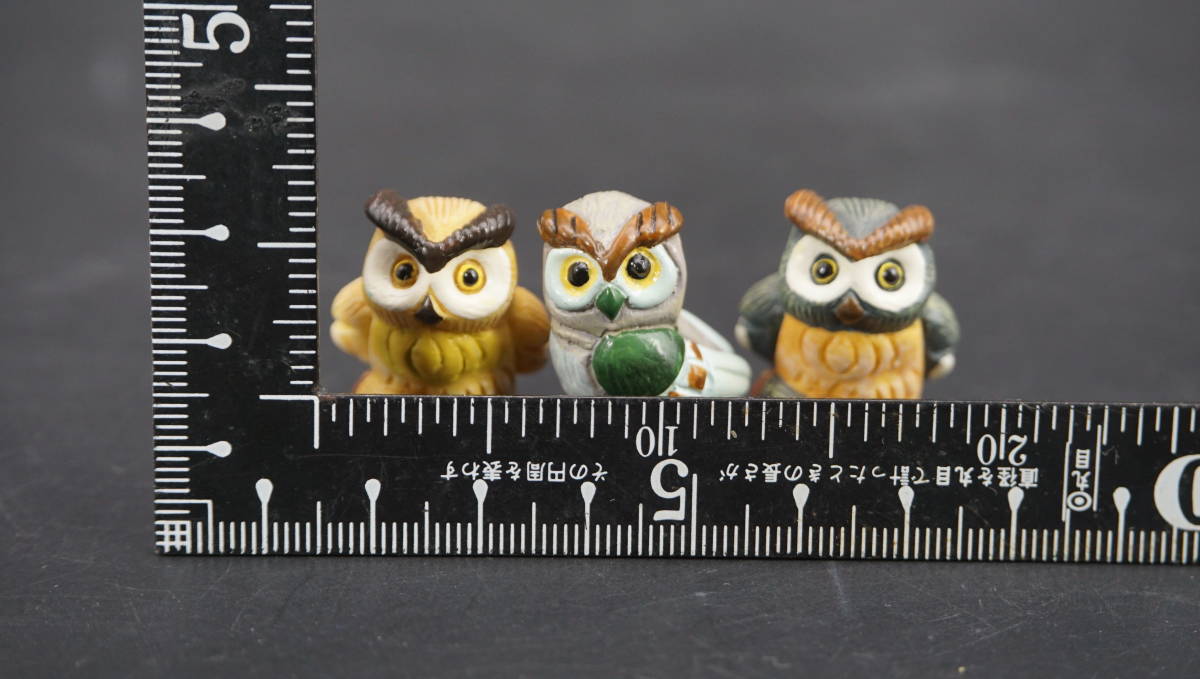 送料200円】フクロウふくろうミニチュア置物飾物縁起物民芸品3点セット